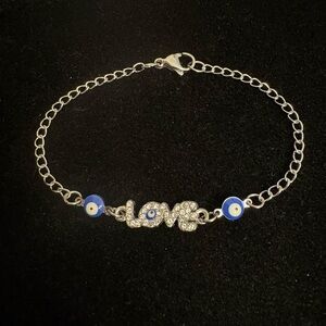 Rhinestone “LOVE” Evil Eye bracelet or anklet